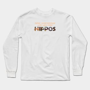 Never underestimate a girl who loves hippos - wildlife oil painting word art Long Sleeve T-Shirt